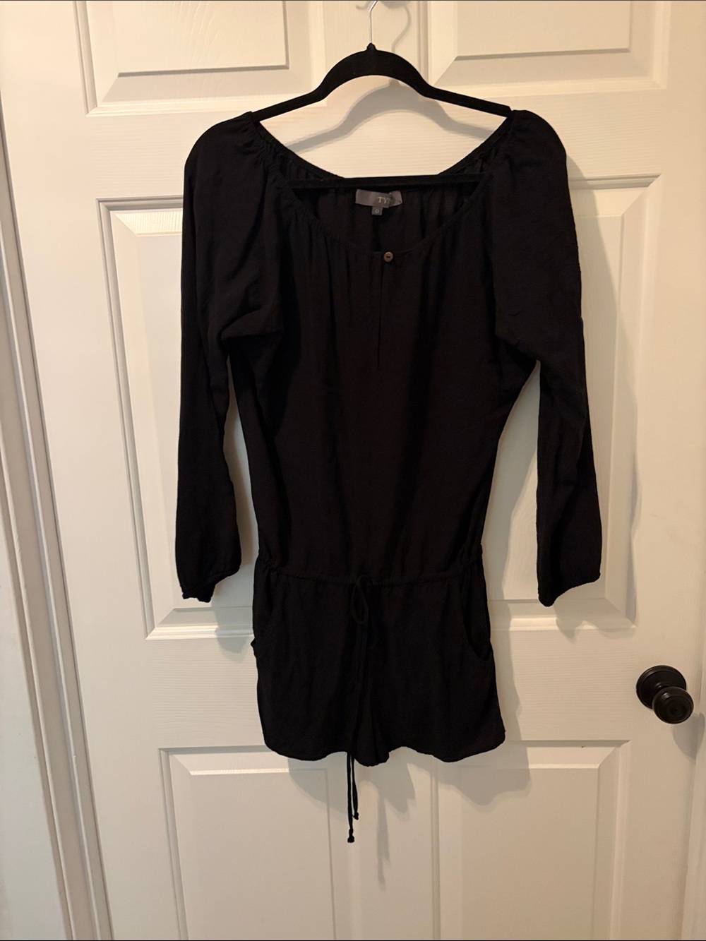Black Long-Sleeve Drawstring Waist Romper